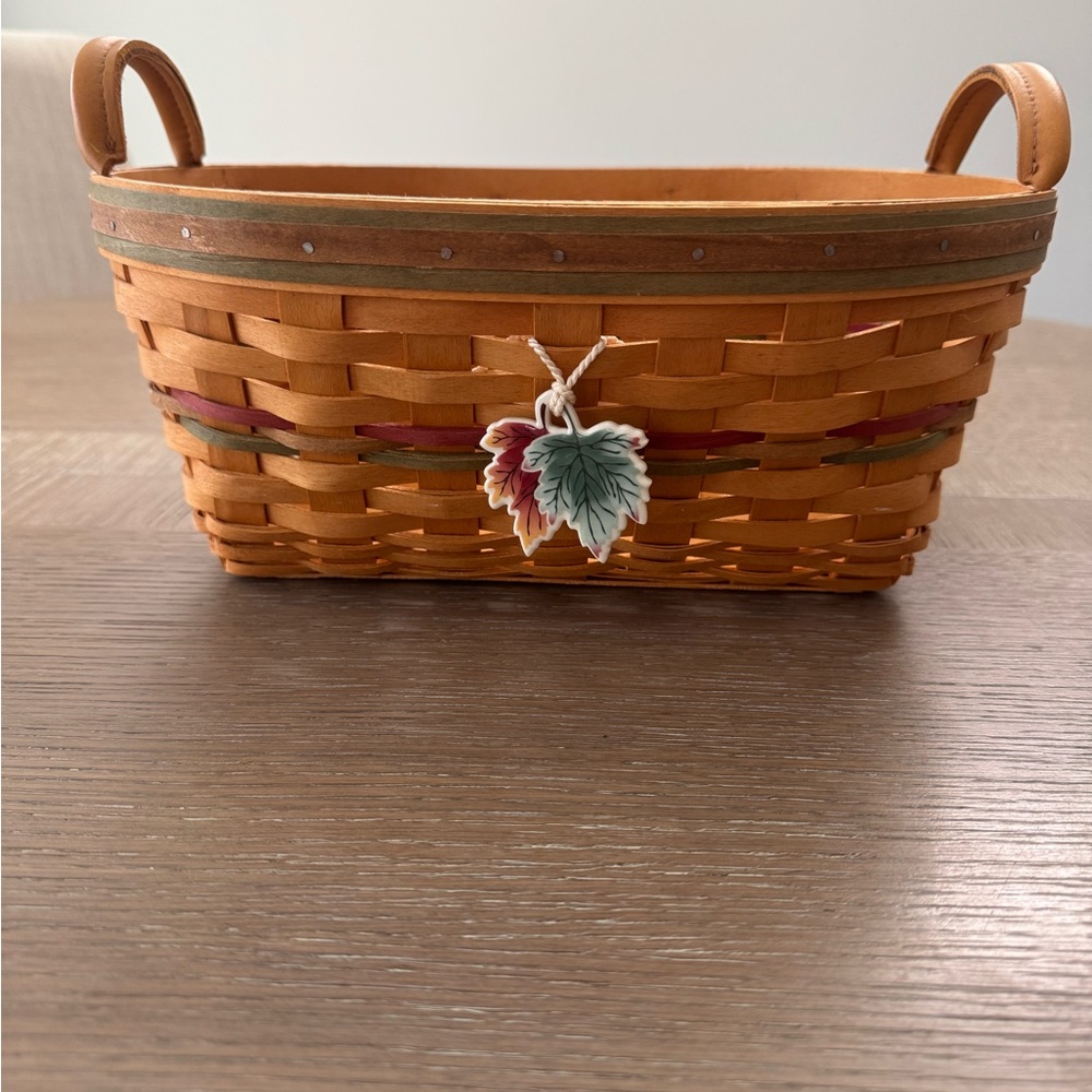 Longaberger Handcrafted Woven Basket with Leaf Accents
